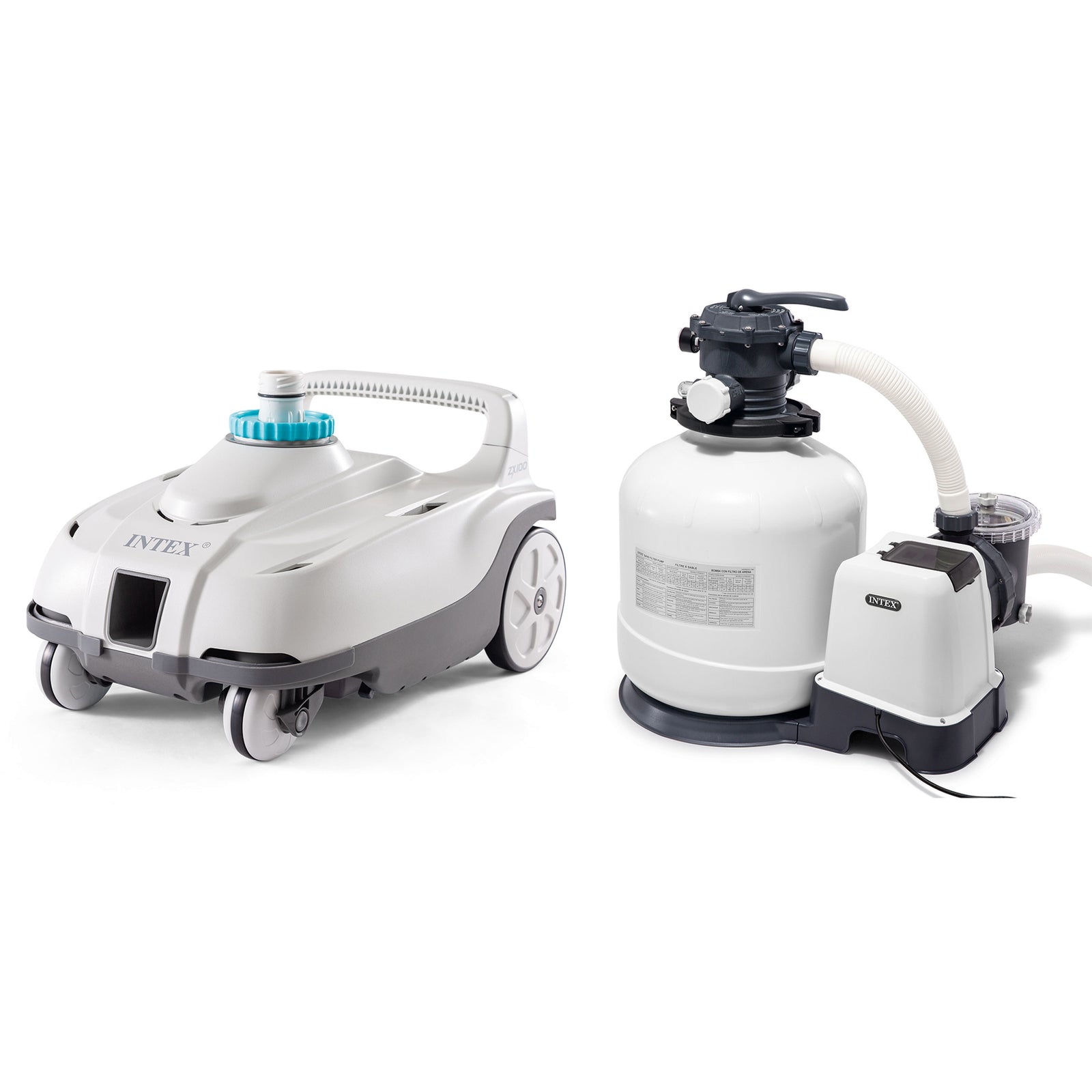Intex ZX100 Automatic Pressure Side Pool Cleaner with Pool Sand Filter Pump - VMInnovations