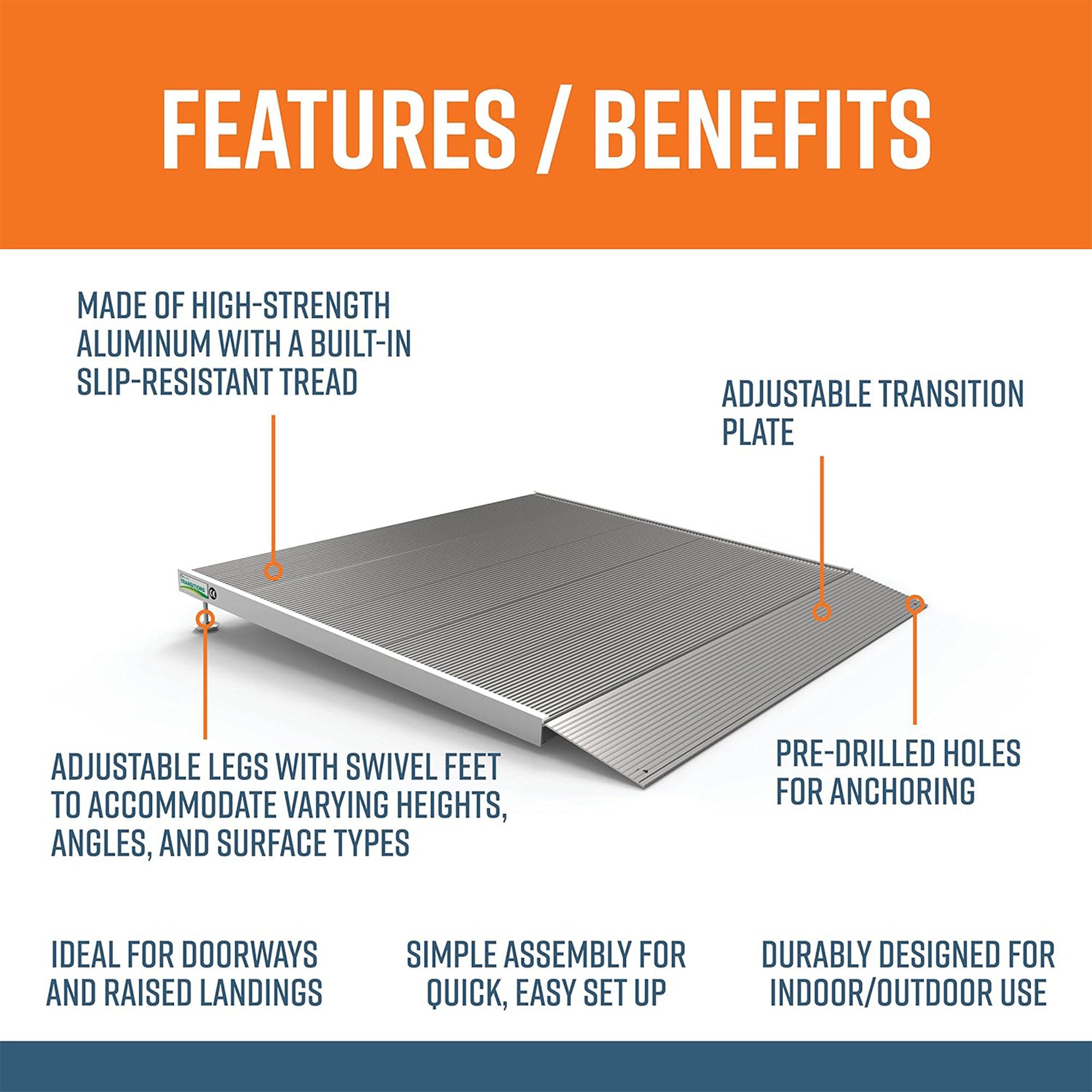 EZ-ACCESS TRANSITIONS 36” Self Supporting Aluminum Angled Entry Ramp (Open Box) - VMInnovations