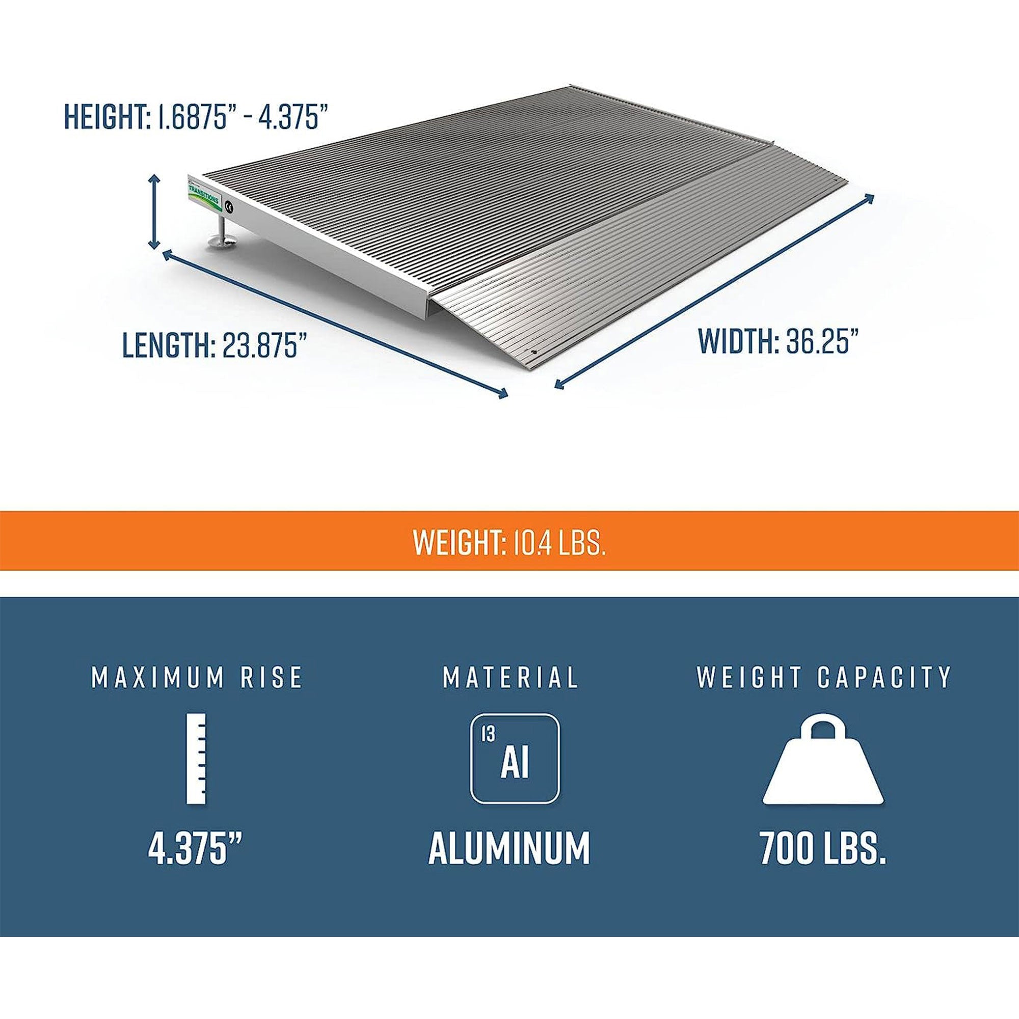 TRANSITIONS 24” Portable Self Supporting Aluminum Angled Entry Ramp (For Parts)
