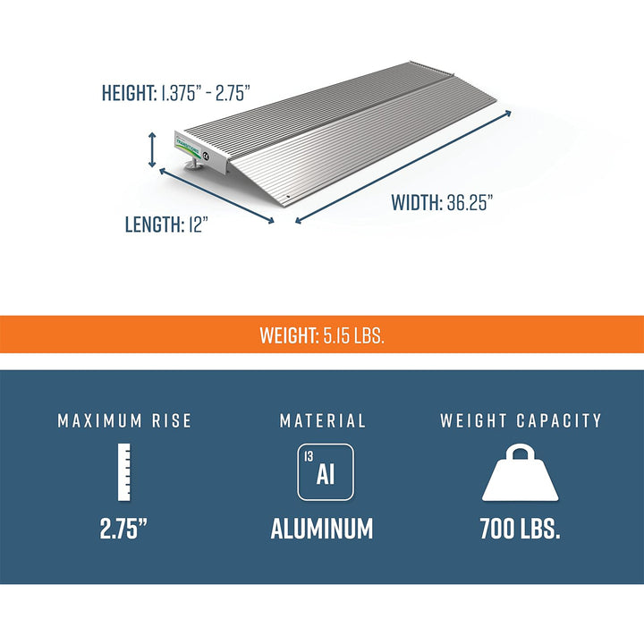 EZ-ACCESS TRANSITIONS 12” Portable Self Supporting Aluminum Angled Entry Ramp