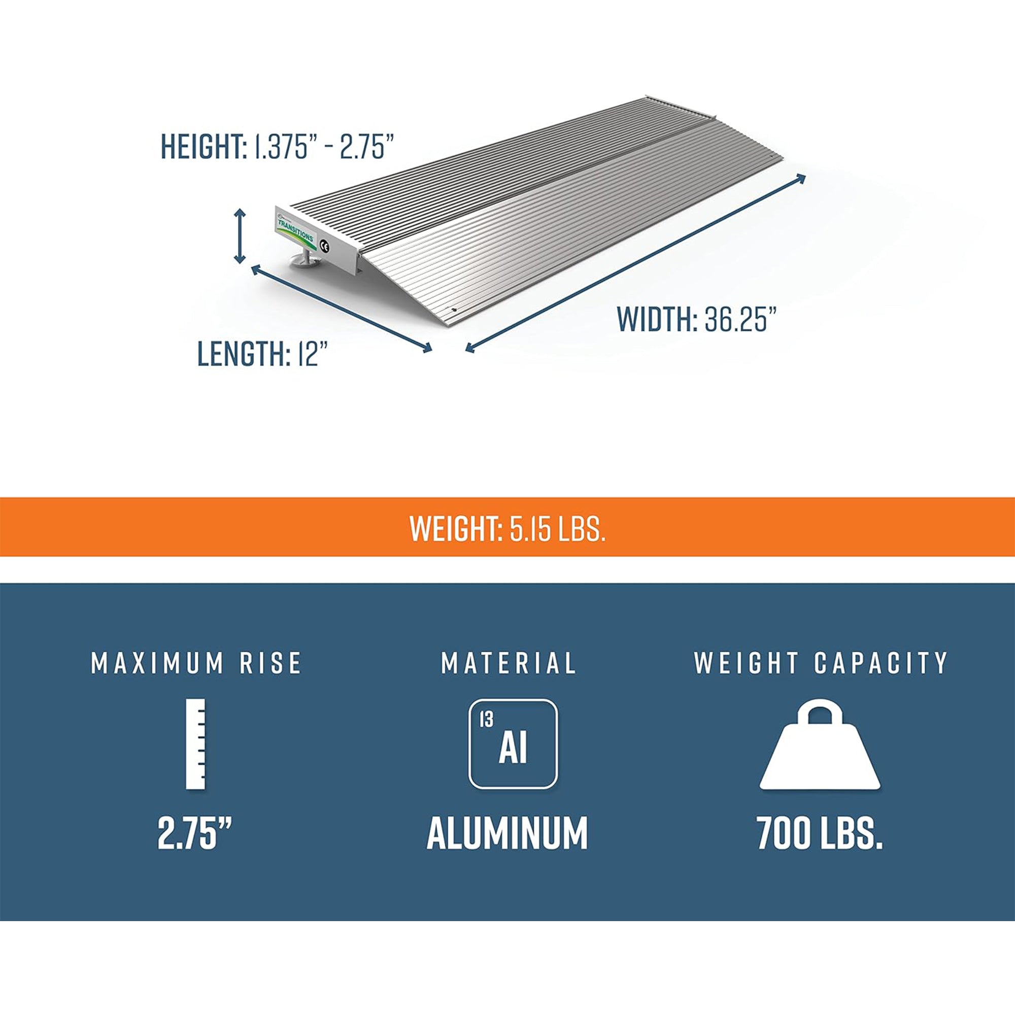 EZ-ACCESS TRANSITIONS 12” Portable Aluminum Angled Entry Ramp (Open Box) - VMInnovations