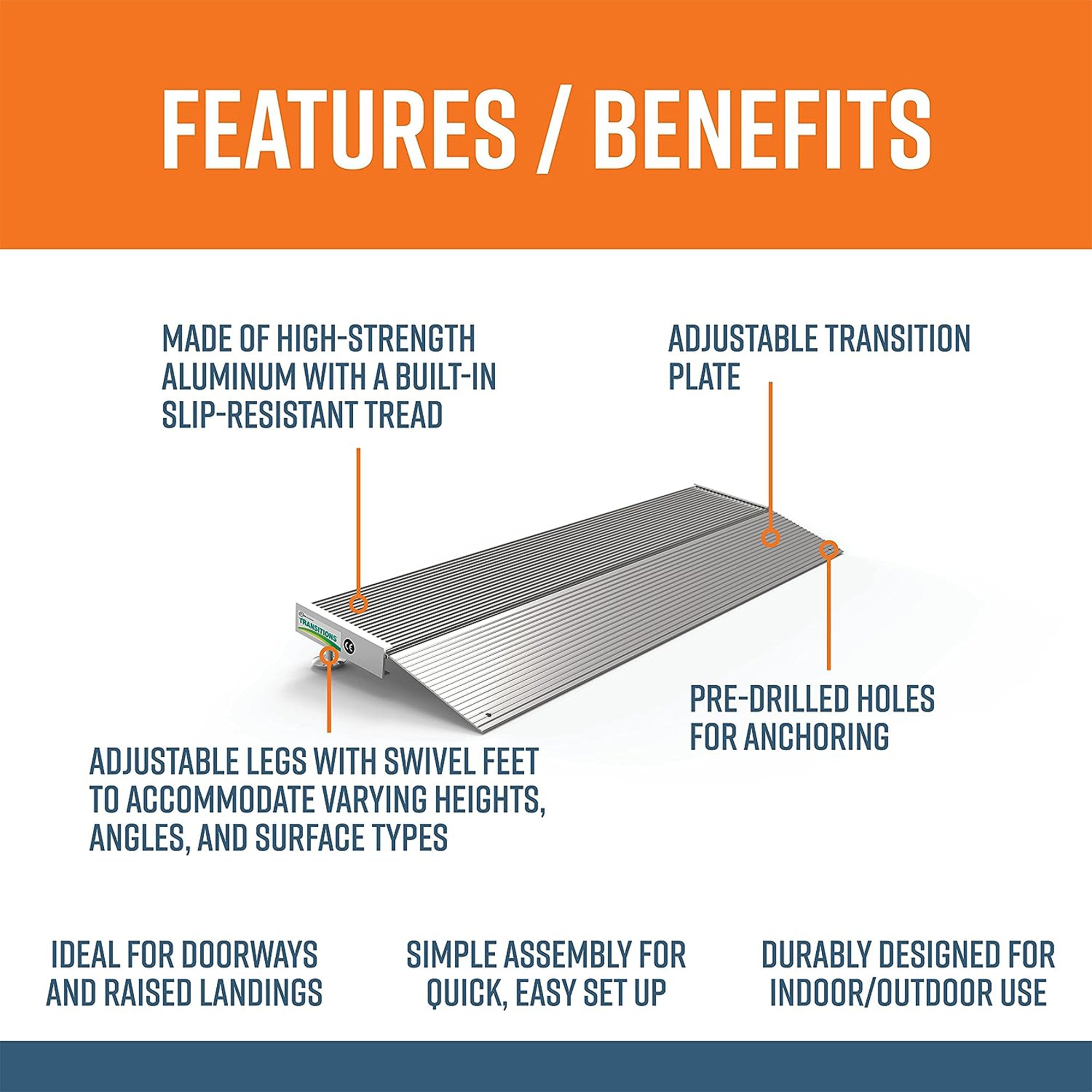 EZ-ACCESS TRANSITIONS 12” Portable Aluminum Angled Entry Ramp (Open Box) - VMInnovations