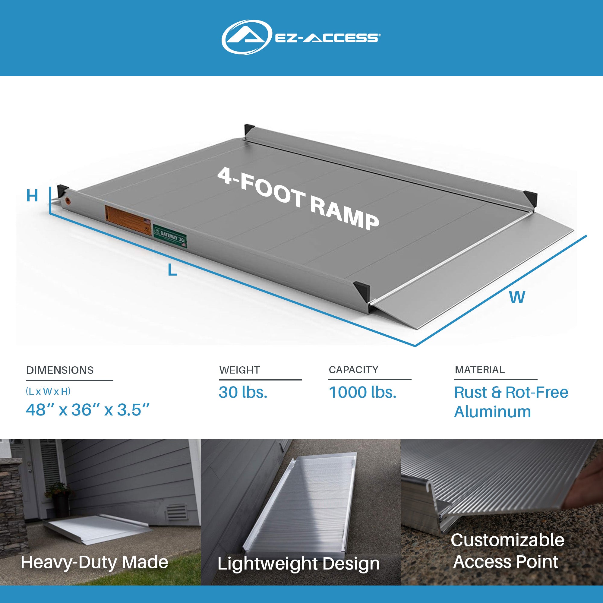 EZ-ACCESS GATEWAY 3G 4 Foot Solid Surface Aluminum Portable Wheelchair Ramp - VMInnovations