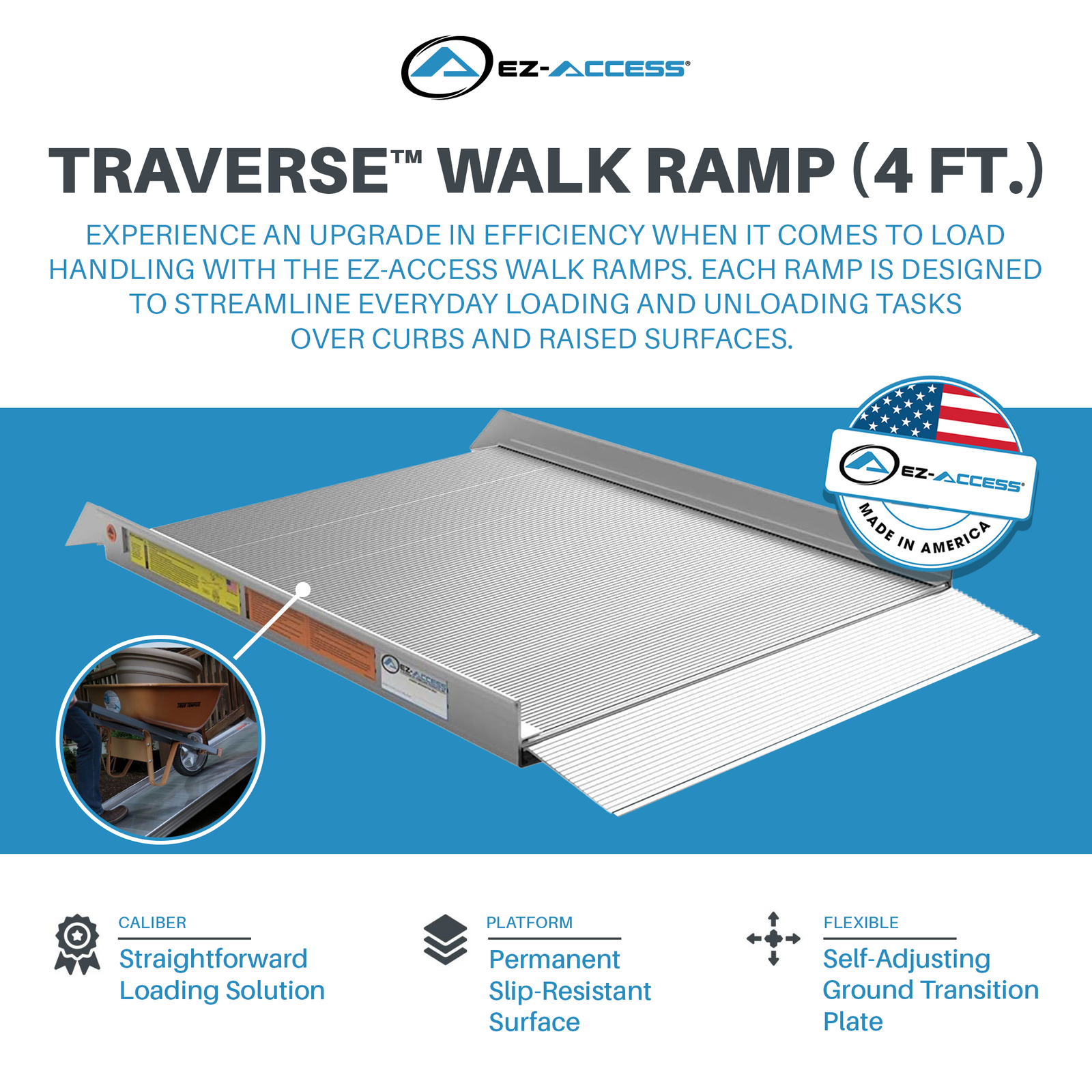 EZ-ACCESS TRAVERSE 4 Foot Walk Ramp w/Textured Surface & Hook/Strap Attachment - VMInnovations