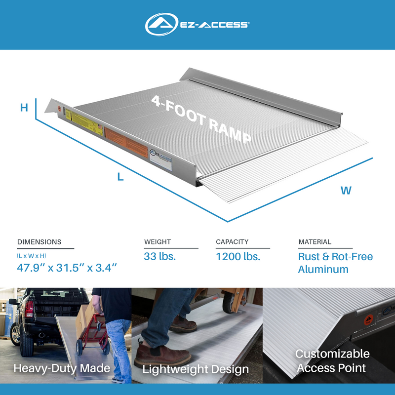 EZ-ACCESS TRAVERSE 4 Foot Walk Ramp w/Textured Surface & Hook/Strap Attachment