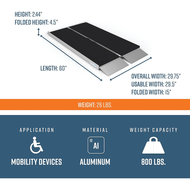 EZ-ACCESS 5 Foot SUITCASE Singlefold Portable Ramp w/Surface That Resists Slips