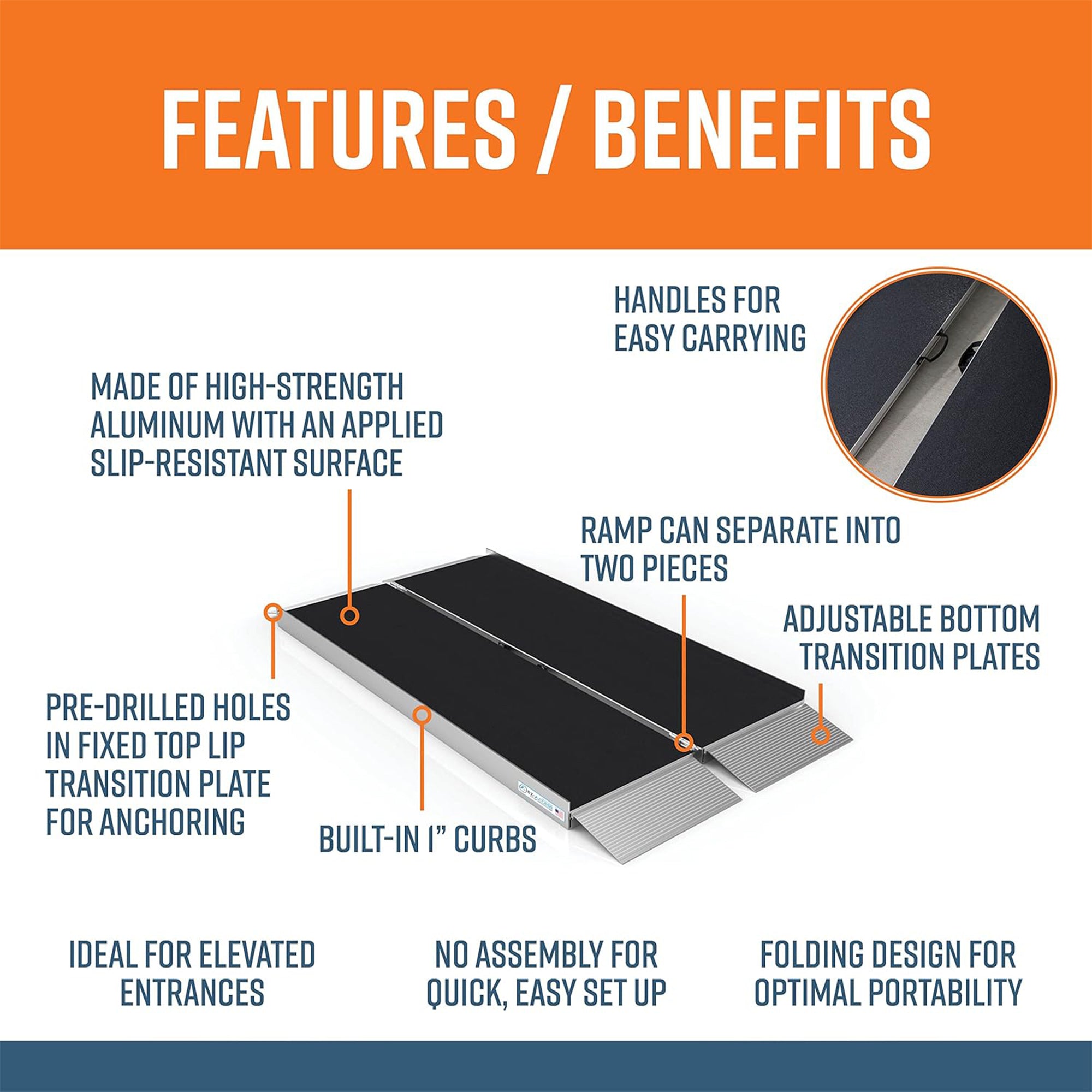 EZ-ACCESS 5ft Singlefold Portable Ramp w/Surface That Resists Slips (Open Box) - VMInnovations