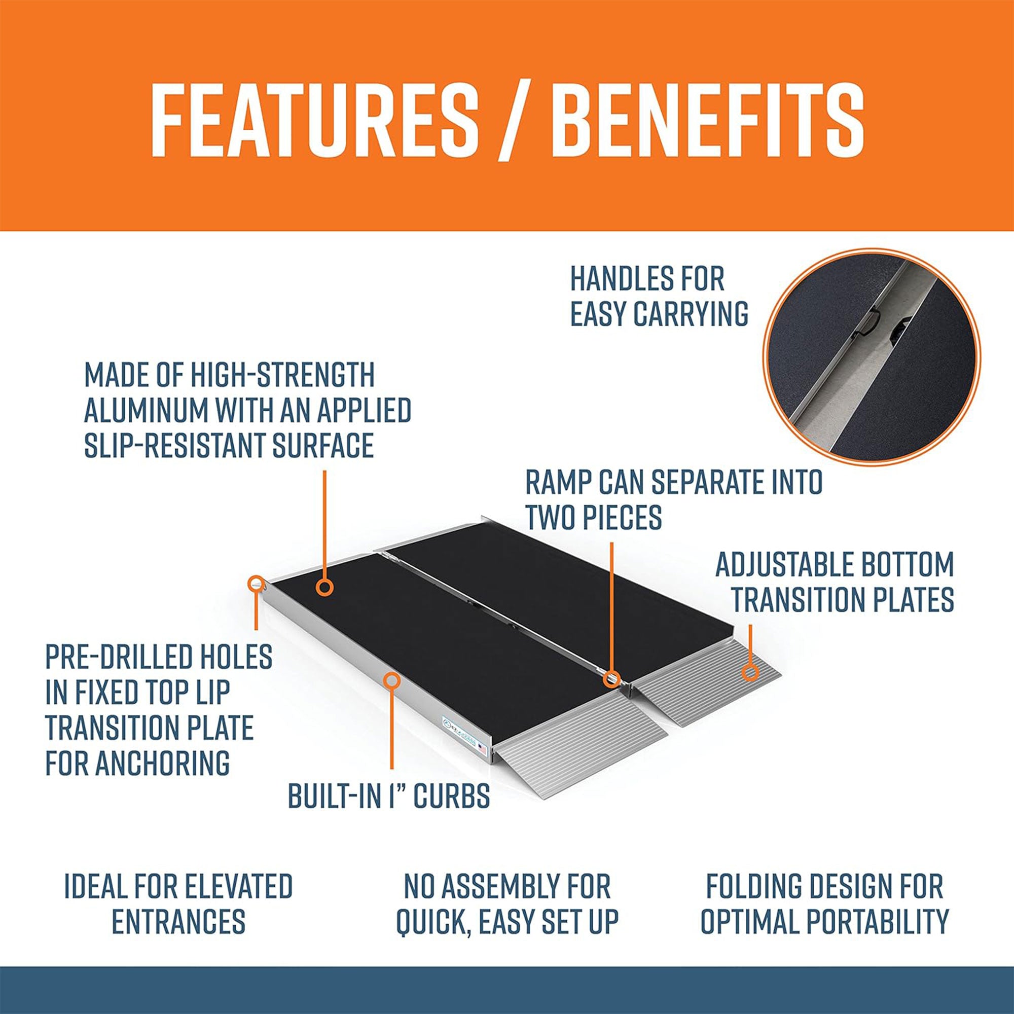 EZ-ACCESS 4 Foot SUITCASE Singlefold Portable Ramp w/ Surface That Resists Slips - VMInnovations