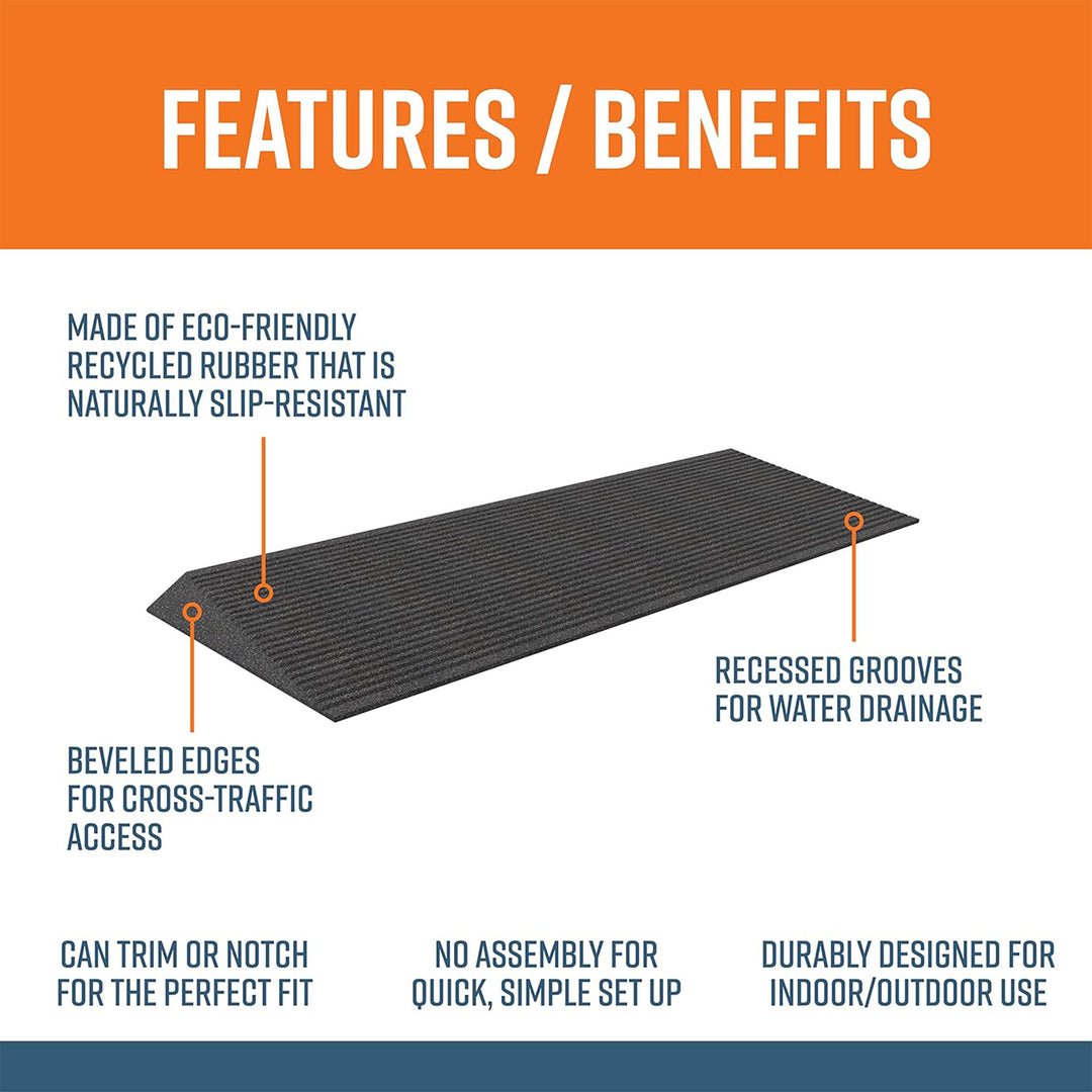 EZ-ACCESS TRANSITIONS 1.5" Non Slip Rubber Angled Entry Mat, Black (Open Box)