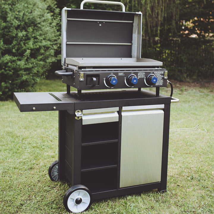 Razor Universal Rolling Prep Cart and 25 Inch Double Burner LP Propane Gas Grill