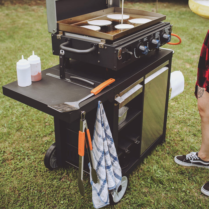 Razor Universal Rolling Prep Cart and 25 Inch Double Burner LP Propane Gas Grill