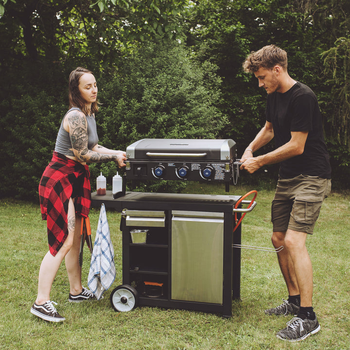 Razor Universal Rolling Prep Cart and 25 Inch Double Burner LP Propane Gas Grill