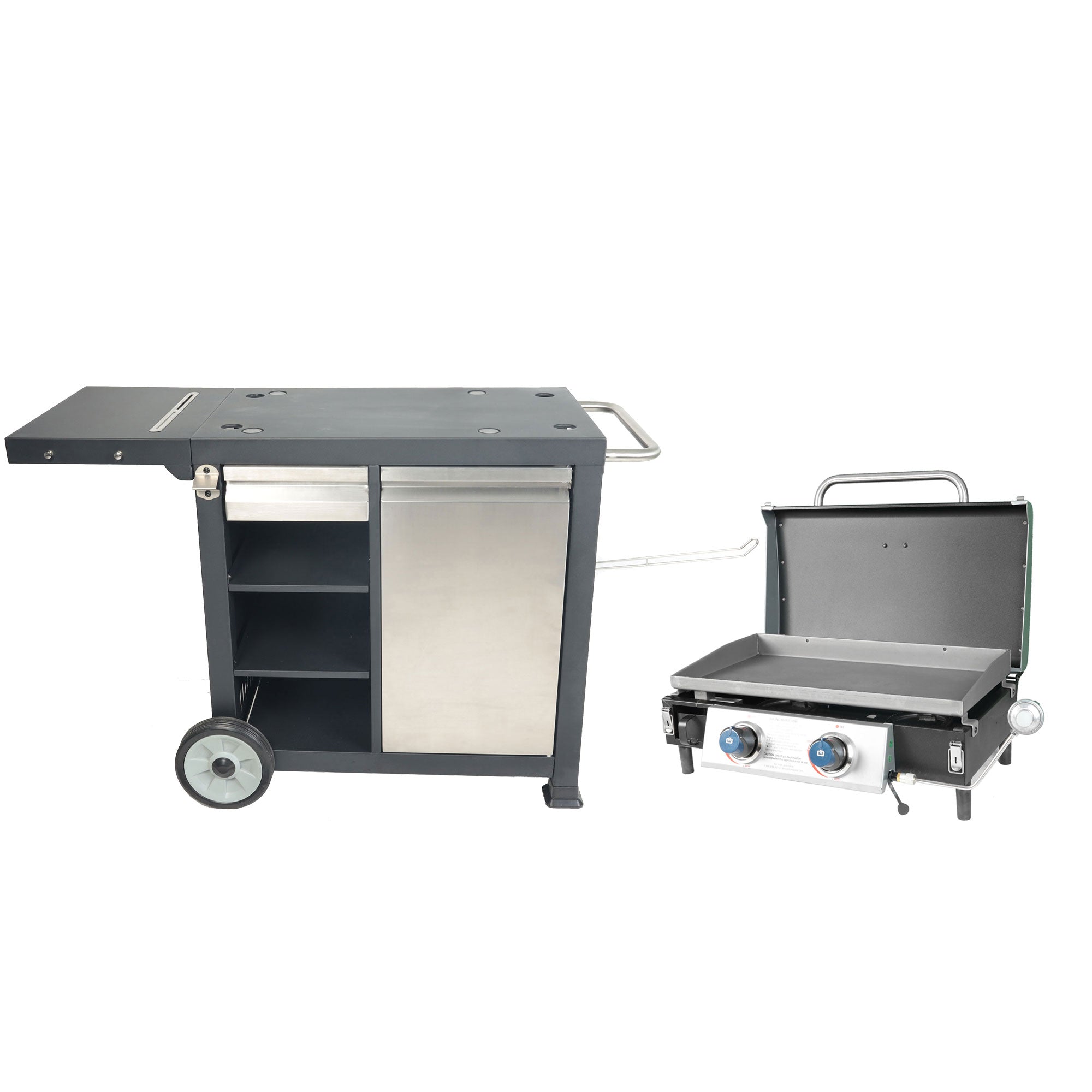 Razor Universal Rolling Prep Cart and 25 Inch Double Burner LP Propane Gas Grill