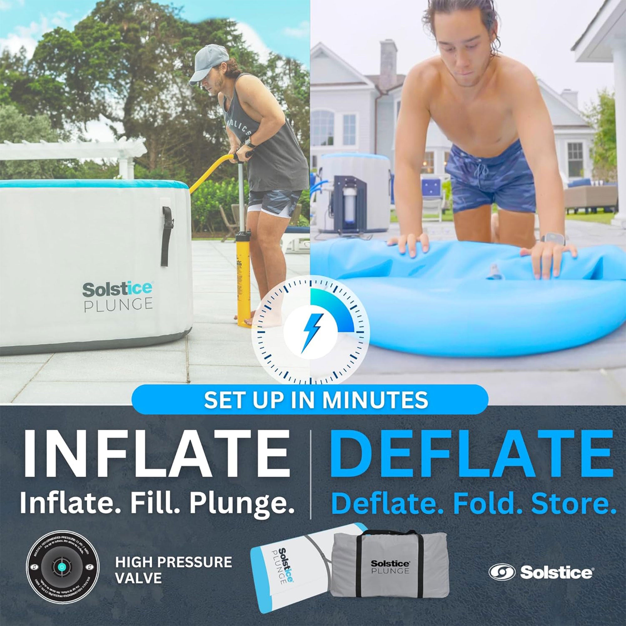 Solstice 100 Gal Inflatable Insulated Ice Bath Tub with Lid, White (Open Box) - VMInnovations
