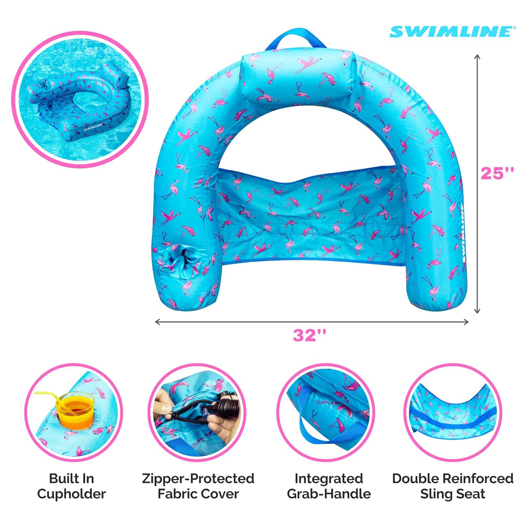Swimline Original Fabric Covered U Seat Inflatable Pool Lounger (Open Box) - VMInnovations