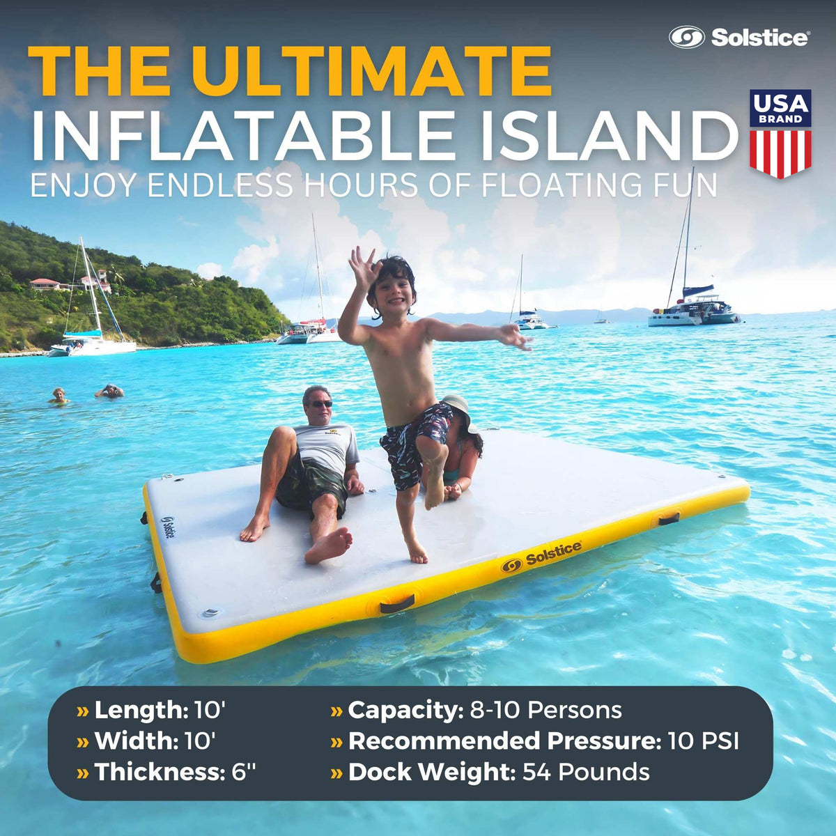Solstice 10' x 10' Inflatable Dock Rafting Platform w/Pump & Bag (Open Box)