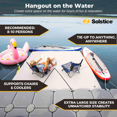 Solstice 10' x 10' Inflatable Floating Dock Rafting Platform with Pump and Bag