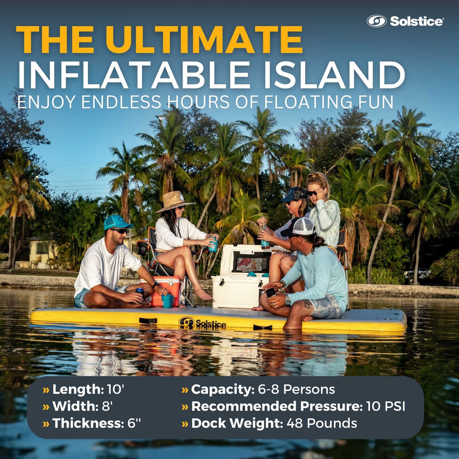 Solstice 10' x 8' Inflatable Floating Dock Rafting Platform with Pump and Bag - VMInnovations