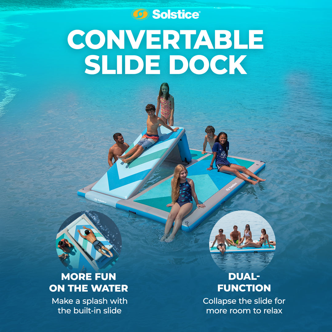 Solstice 10' x 8' Inflatable Convertible Floating Slide Dock with Pump and Bag