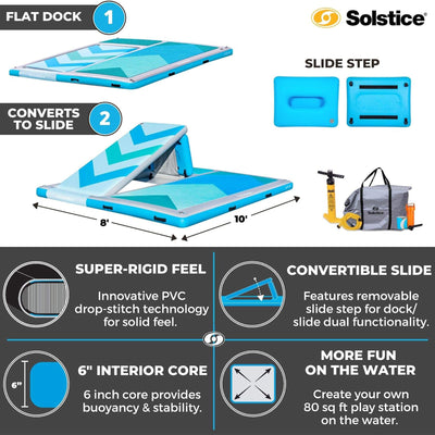 Solstice 10' x 8' Inflatable Floating Slide Dock with Pump and Bag (For Parts)