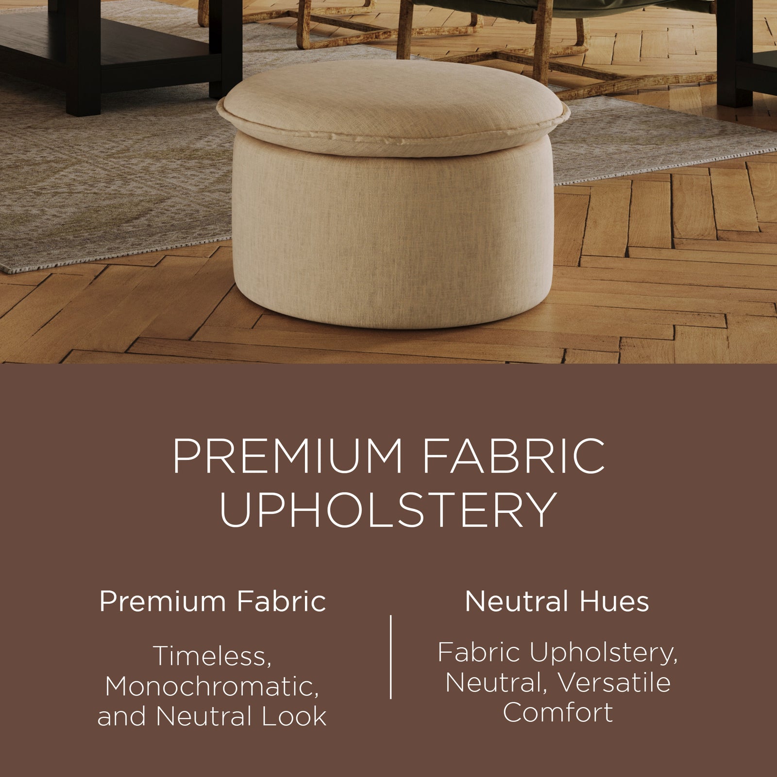 Maven Lane Lyra Contemporary Ottoman in Taupe Fabric Upholstery (Open Box) - VMInnovations