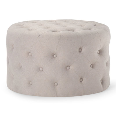 Maven Lane Marcy Traditional Round Ottoman in Dove Fabric Upholstery - VMInnovations