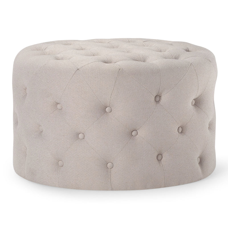 Maven Lane Marcy Traditional Round Ottoman in Dove Fabric Upholstery (Open Box)