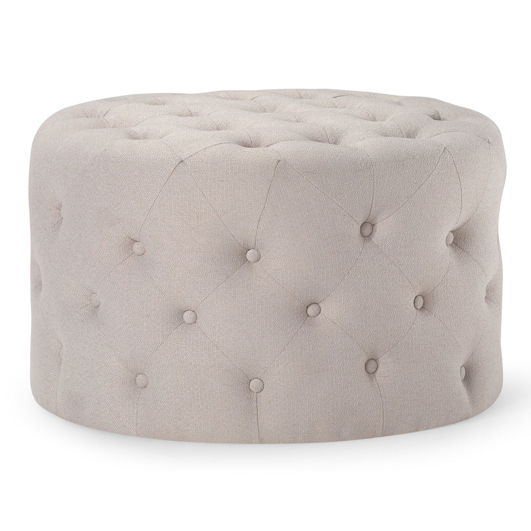 Maven Lane Marcy Traditional Round Ottoman in Dove Fabric Upholstery (Open Box) - VMInnovations