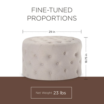 Maven Lane Marcy Traditional Round Ottoman in Dove Fabric Upholstery (Open Box) - VMInnovations