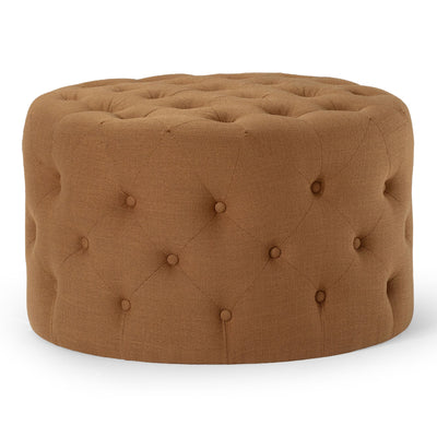 Maven Lane Marcy Traditional Round Ottoman in Clay Fabric Upholstery - VMInnovations