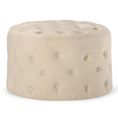 Maven Lane Marcy Traditional Round Ottoman in Taupe Fabric Upholstery - VMInnovations