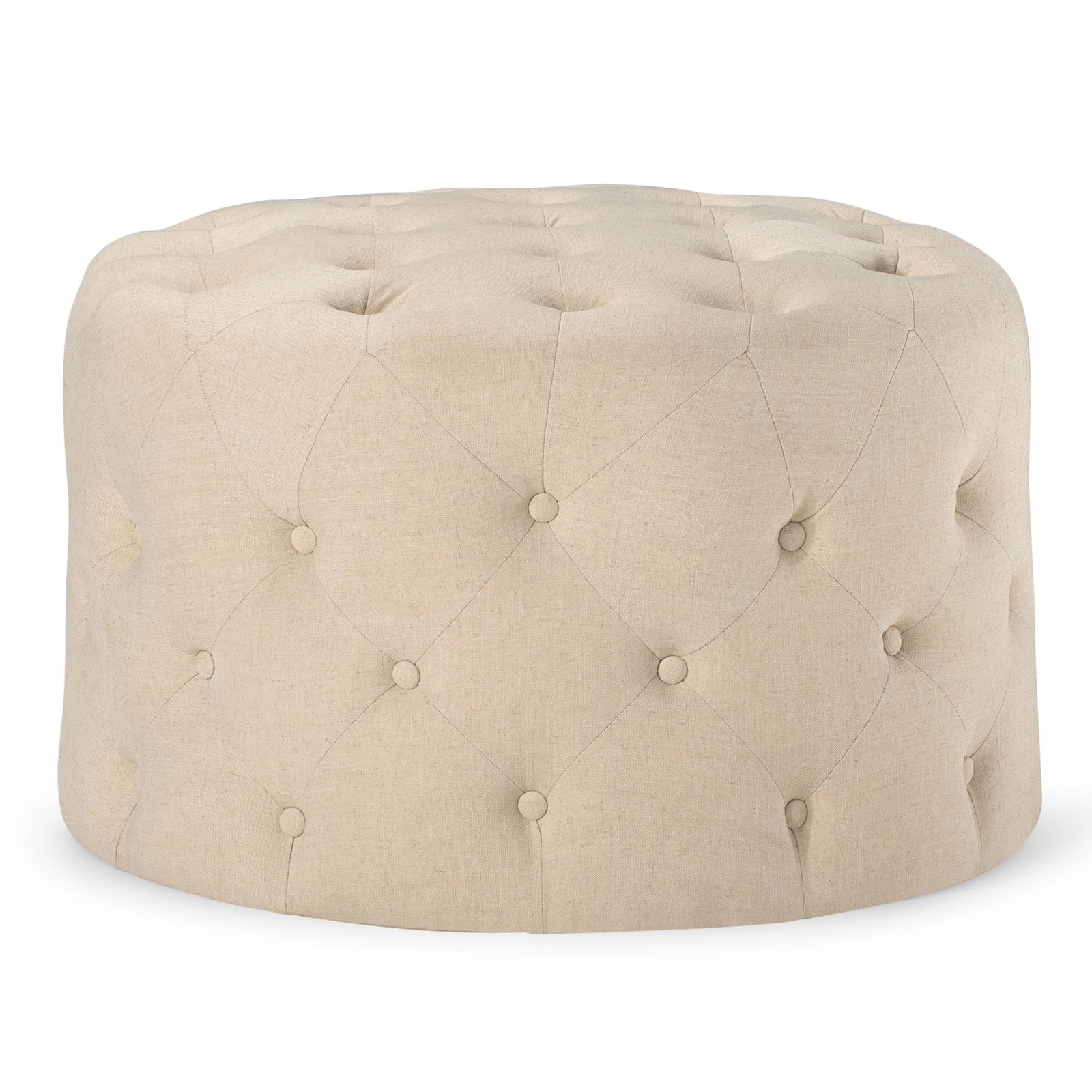 Maven Lane Marcy Traditional Round Ottoman in Taupe Fabric Upholstery (Open Box) - VMInnovations
