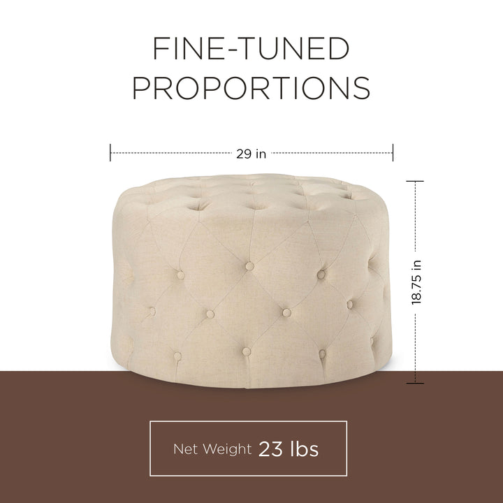 Maven Lane Marcy Traditional Round Ottoman in Taupe Fabric Upholstery (Open Box)