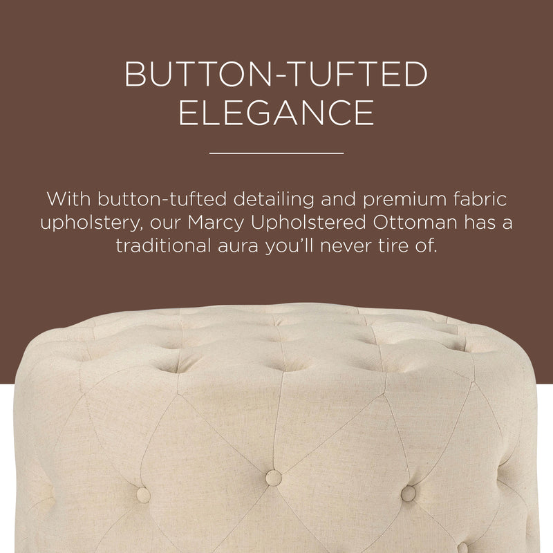 Maven Lane Marcy Traditional Round Ottoman in Taupe Fabric Upholstery