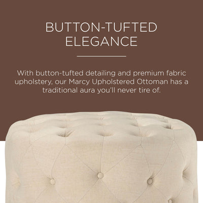 Maven Lane Marcy Traditional Round Ottoman in Taupe Fabric Upholstery (Open Box) - VMInnovations