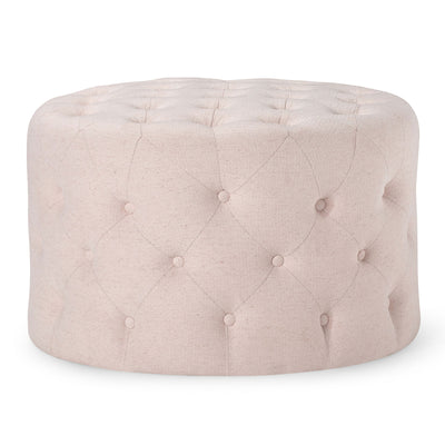 Maven Lane Marcy Traditional Round Ottoman in Cream Fabric Upholstery (Open Box) - VMInnovations