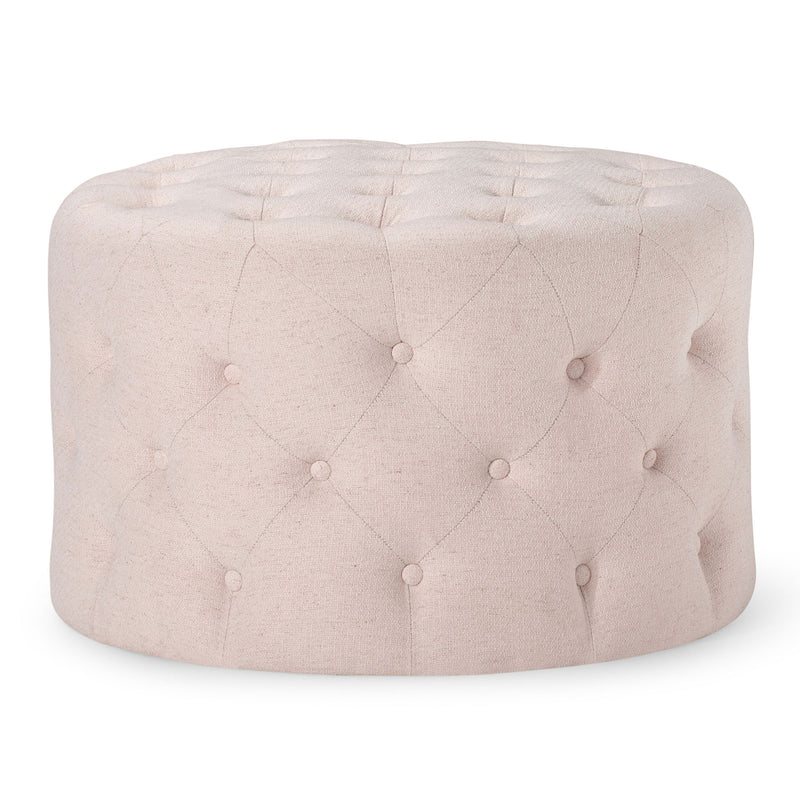 Maven Lane Marcy Traditional Round Ottoman in Cream Fabric Upholstery