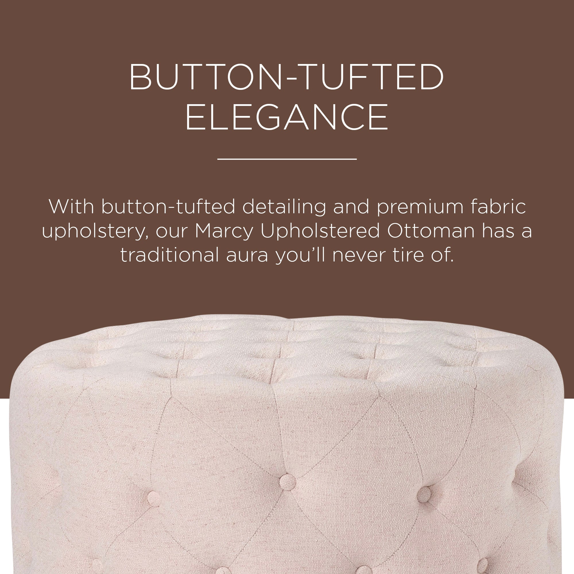 Maven Lane Marcy Traditional Round Ottoman in Cream Fabric Upholstery (Open Box) - VMInnovations