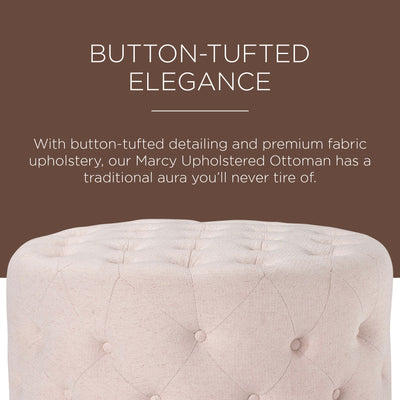 Maven Lane Marcy Traditional Round Ottoman in Cream Fabric Upholstery (Open Box) - VMInnovations