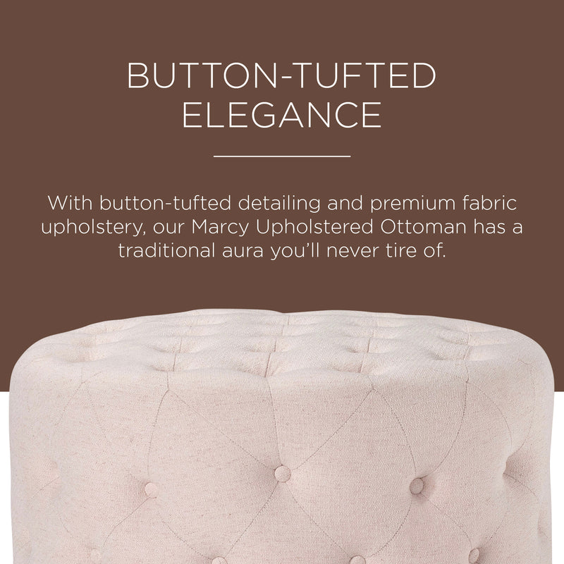 Maven Lane Marcy Traditional Round Ottoman in Cream Fabric Upholstery