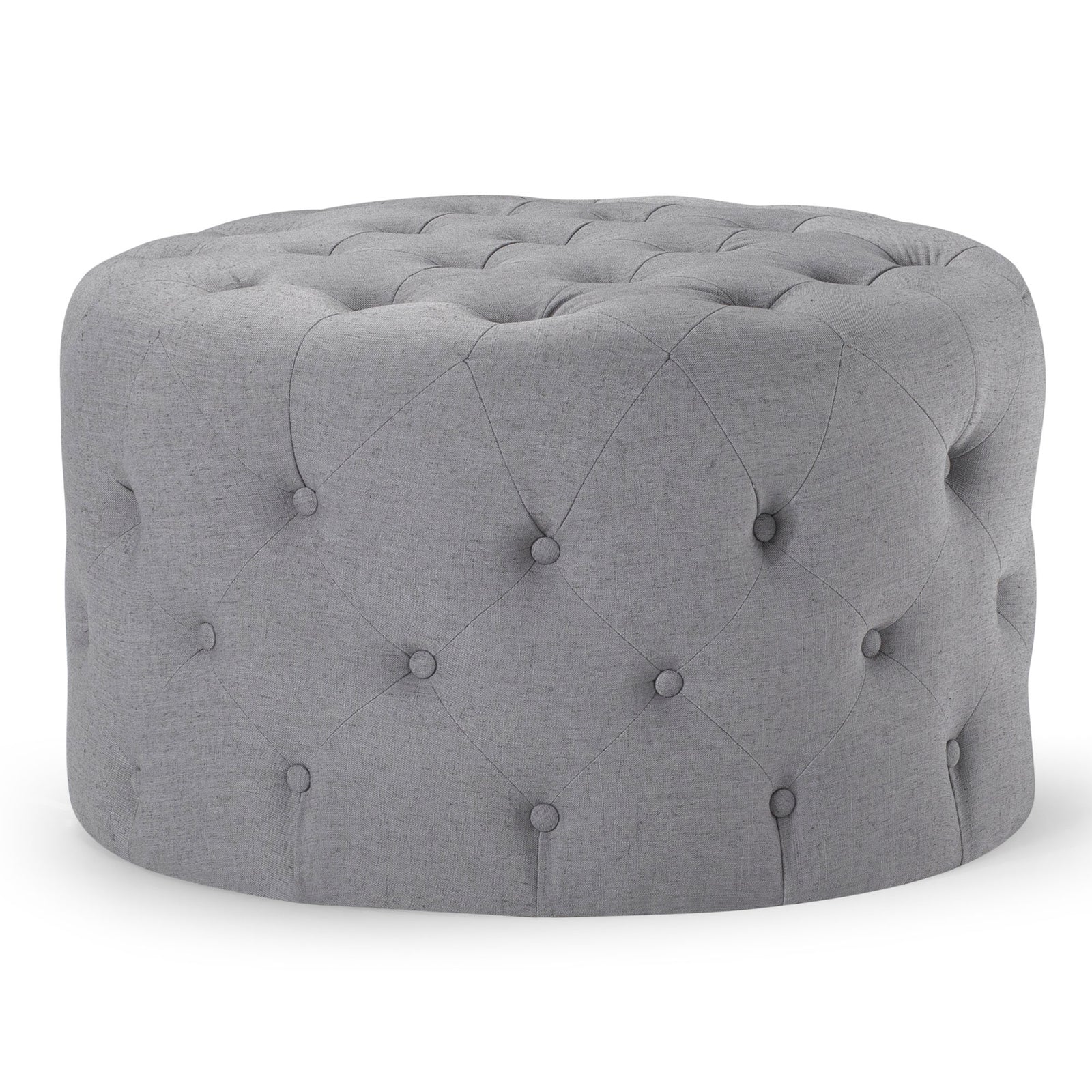 Maven Lane Marcy Traditional Round Ottoman in Slate Fabric Upholstery - VMInnovations