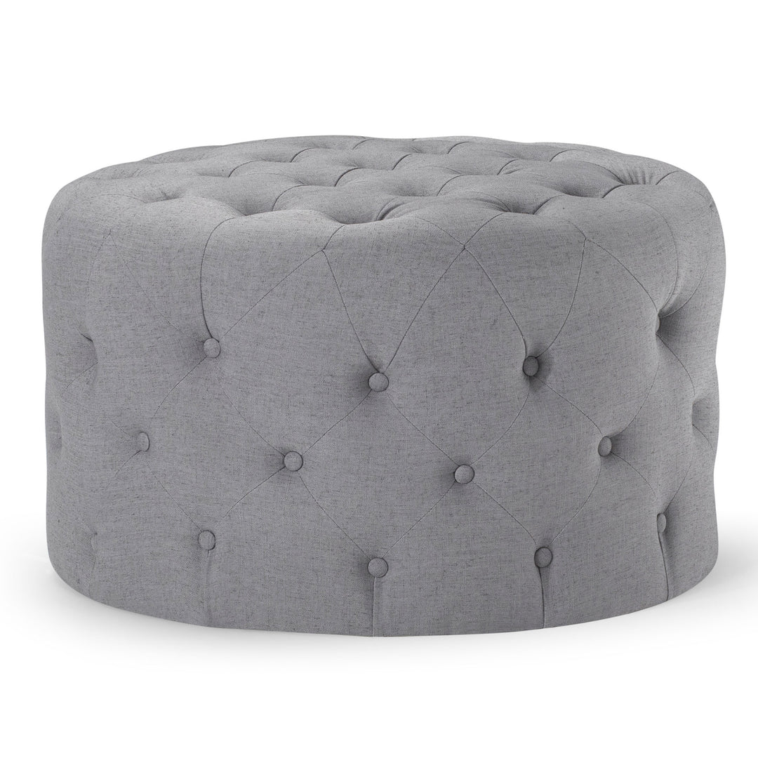 Maven Lane Marcy Traditional Round Ottoman in Slate Fabric Upholstery (Open Box)