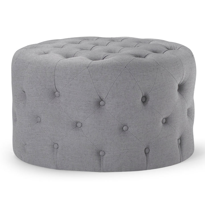 Maven Lane Marcy Traditional Round Ottoman in Slate Fabric Upholstery (Open Box)