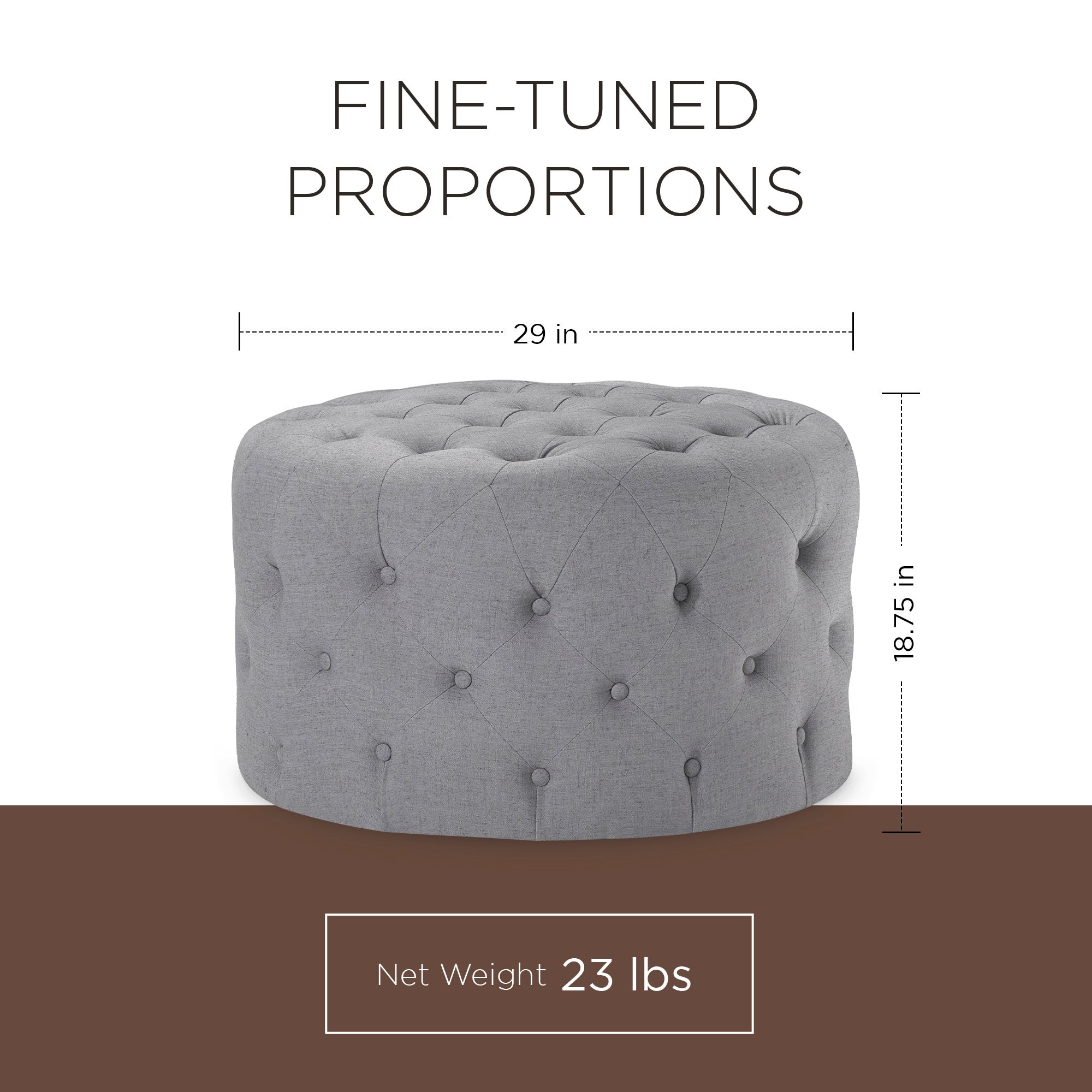 Maven Lane Marcy Traditional Round Ottoman in Slate Fabric Upholstery (Open Box) - VMInnovations