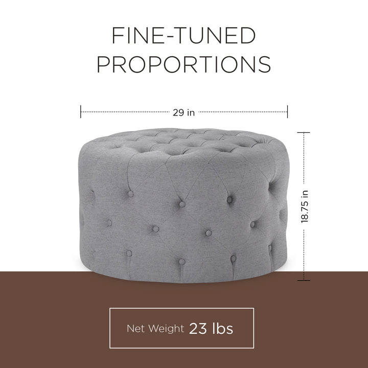 Maven Lane Marcy Traditional Round Ottoman in Slate Fabric Upholstery (Open Box)