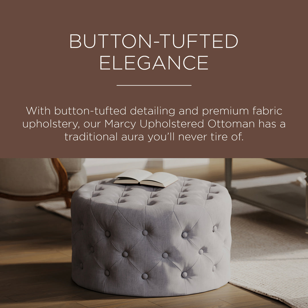 Maven Lane Marcy Traditional Round Ottoman in Slate Fabric Upholstery (Open Box)