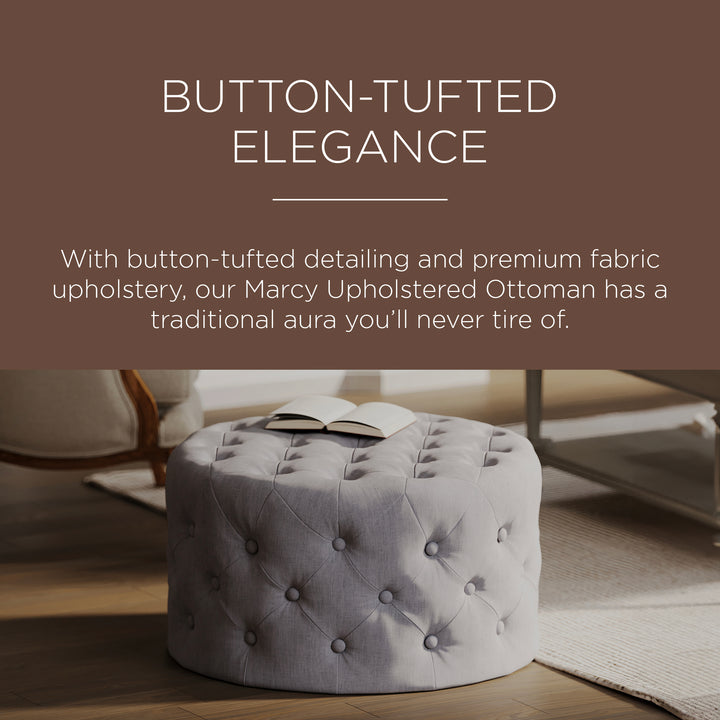 Maven Lane Marcy Traditional Round Ottoman in Slate Fabric Upholstery (Open Box)