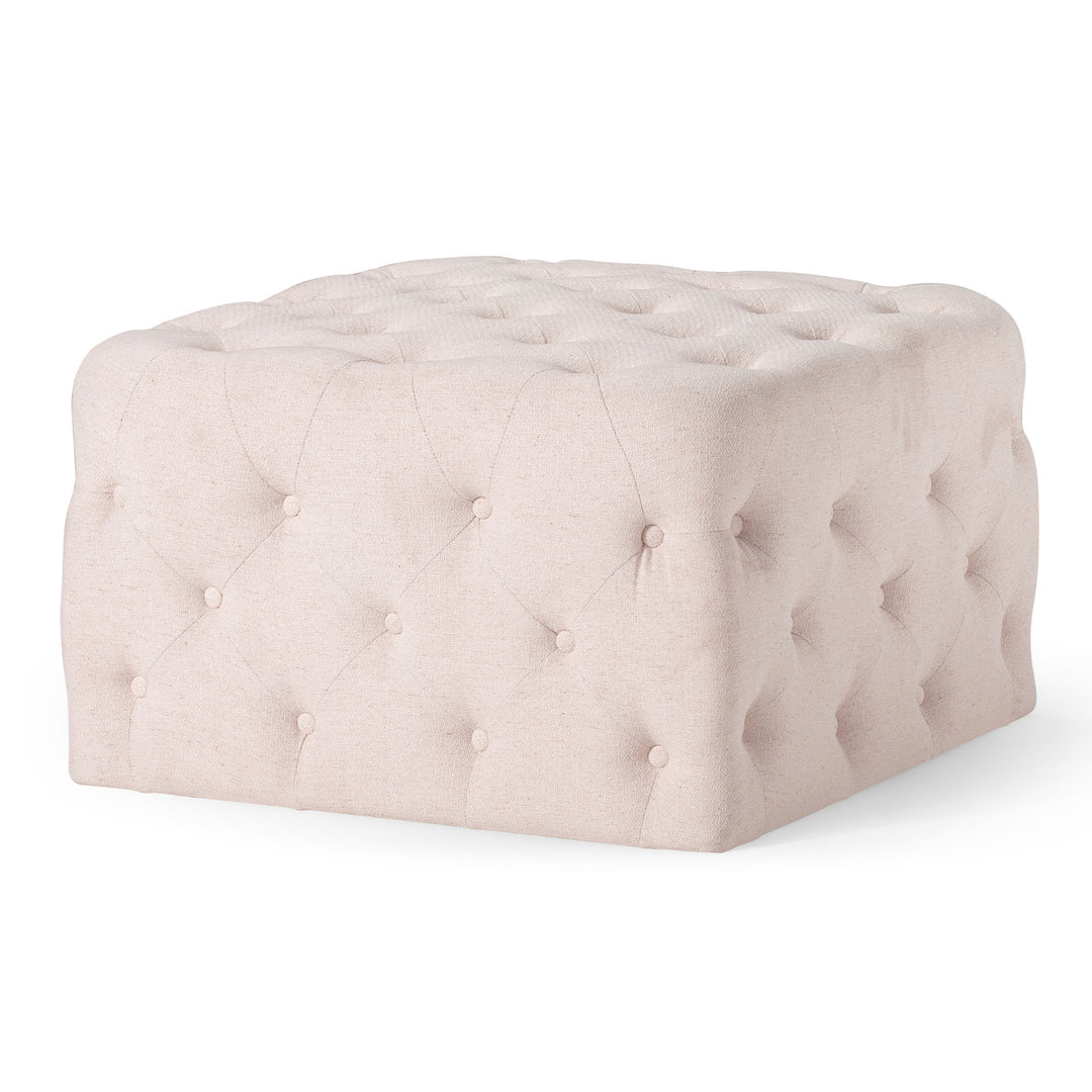 Maven Lane Henry Traditional Ottoman in Cream Fabric Upholstery (Open Box) - VMInnovations