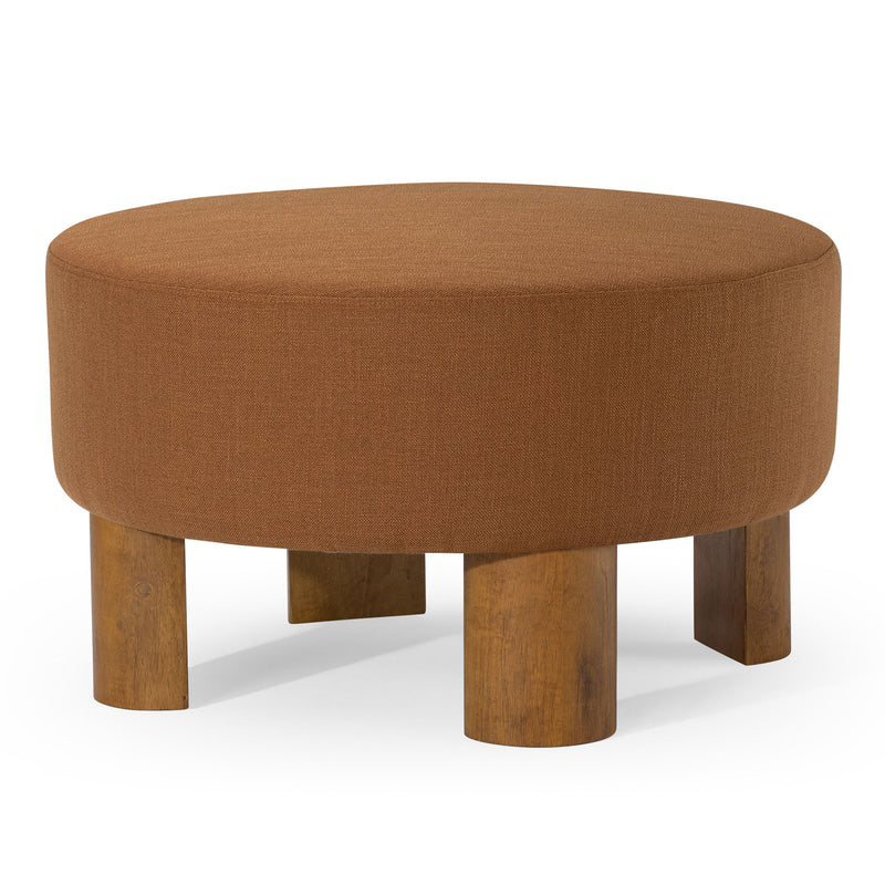 Maven Lane Celia Upholstered Ottoman with Refined Brown Wood Finish (Open Box)