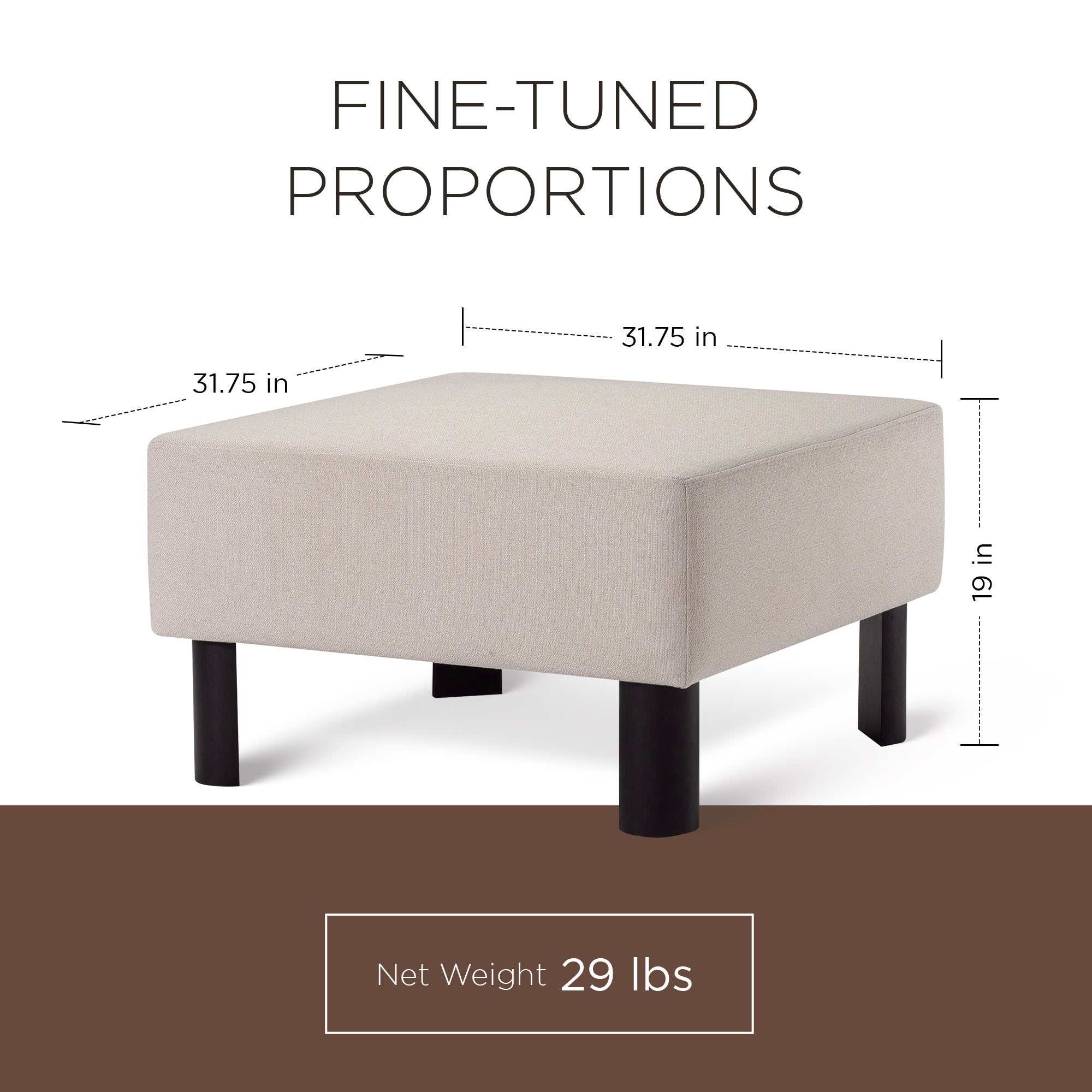 Maven Lane Contemporary Upholstered Ottoman w/Refined Black Wood Finish (Used) - VMInnovations